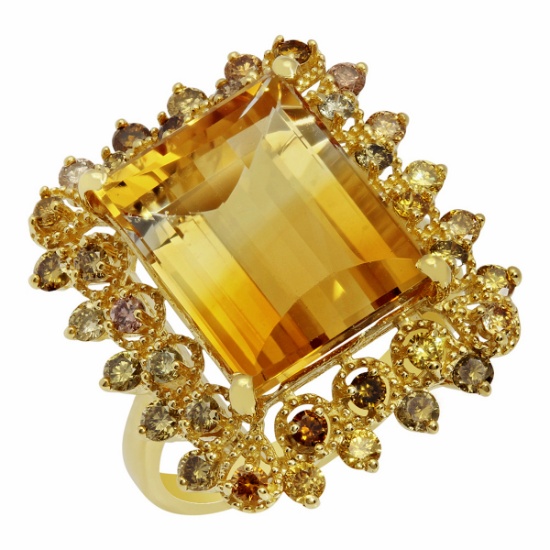 14k Yellow Gold 9.22ct Citrine 1.01ct Diamond Ring