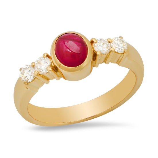 18K Yellow Gold Setting with 0.89ct Ruby and 0.30ct Diamond Ladies Ring