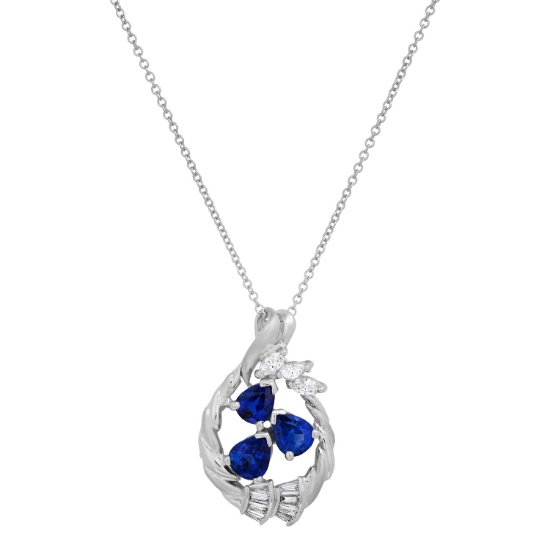 14K White Gold Setting with 0.80ct Sapphire and 0.25ct Diamond Pendant