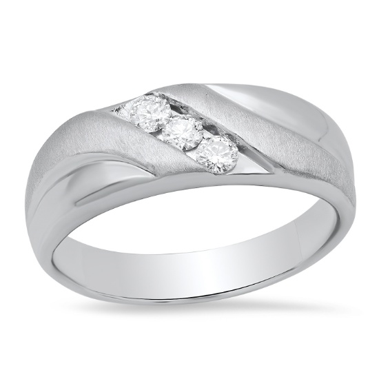 14K White Gold Setting with 0.18ct Diamond Mens Ring