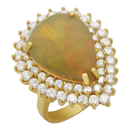 14k Yellow Gold 9.58ct Opal 3.48ct Diamond Ring