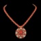 14K Yellow Gold 59.82ct Coral and 6.29ct Diamond Necklace