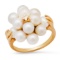 14K Yellow Gold Setting with 12 Round White Pearls and 0.03ct Diamond Ladies Ring