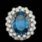 14K White Gold 10.87ct Blue Topaz and 0.56ct Diamond Ring