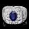 14k White Gold 1.97ct Sapphire and 0.60ct Diamond Mens Ring