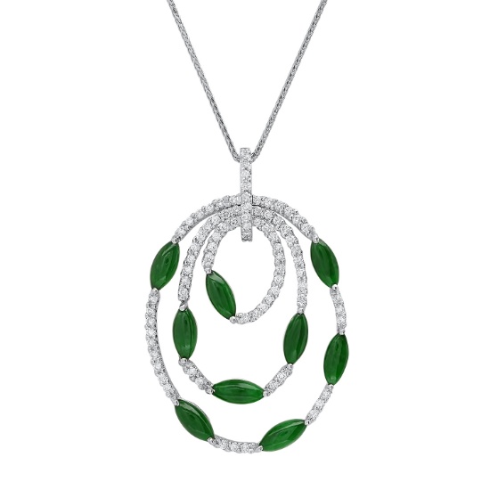 18K White Gold Setting with 14K Chain and 1.9ct Jadeite and 0.60ct Diamond Pendant