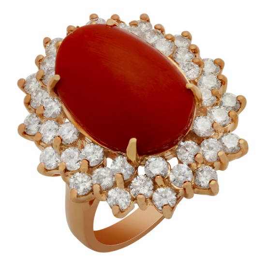 14k Rose Gold 6.43ct Coral 2.43ct Diamond Ring