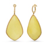 14K Yellow Gold Setting with 36.66ct Chalcedony and 0.98ct Diamond Earrings
