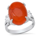 Platinum Setting with 10.09ct Fire Opal and 0.44ct Diamond Ring