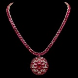 14K Yellow Gold 94.35ct Ruby and 1.20ct Diamond Necklace