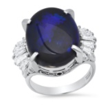 Platinum Setting with 7.42ct Opal and 0.77ct Diamond Ladies Ring