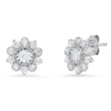 14K White Gold Setting with 0.30ct Center Diamond and 0.90tcw Diamond Earrings