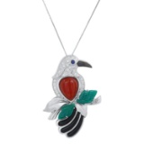 18K White Gold Setting with 0.28ct Diamond, 0.07ct Sapphire and Chalcedony Bird