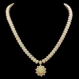 14K Yellow Gold 34.65ct Opal and 1.06ct Diamond Necklace