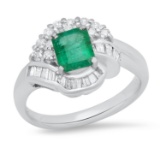 Platinum Setting with 0.74ct Emerald and 0.80ct Diamond Ring