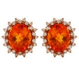 14k Rose Gold 10.96ct Citrine 1.42ct Diamond Earrings