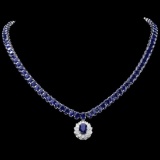 14K White Gold 53.22ct Sapphire and 1.42ct Diamond Necklace