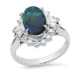 Platinum Setting with 1.34ct Opal and 0.36ct Diamond Ladies Ring
