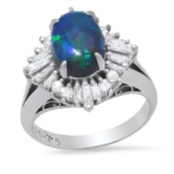 Platinum Setting with 1.89ct Opal and 0.75ct Diamond Ladies Ring