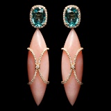14k Rose Gold 30.66ct Rose Quartz 9.13ct Zircon 1.10ct Diamond Earrings
