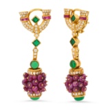 14K Yellow Gold Setting with 8.0ct Ruby, 3.30ct Emerald and 1.46ct Diamond Earrings