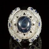 14K White Gold 11.84ct Sapphire and 1.51ct Diamond Ring