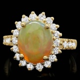 14K White Gold 3.06ct Opal and 0.78ct Diamond Ring