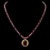 14K Gold 59.12ct Ruby 3.07ct Diamond Necklace
