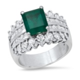 14K White Gold Setting with 2.25ct Emerald and 2.00ct Diamond Ladies Ring