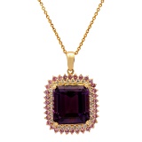 14k Yellow Gold 26.61ct Amethyst 1.95ct Pink Sapphire 1.47ct Diamond Pendant