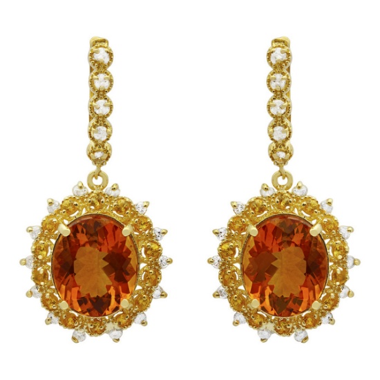 14k Yellow Gold 11.31ct Citrine 1.01ct Sapphire 1.00ct Diamond Earrings