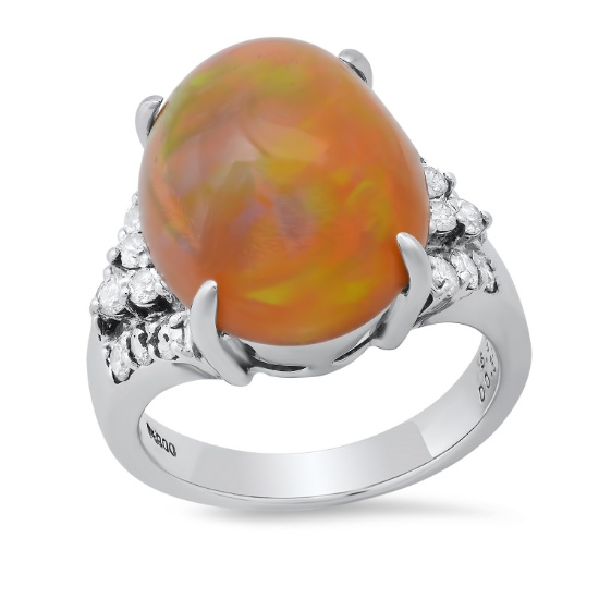 Platinum Setting with 8.50ct Opal and 0.70ct Diamond Ladies Ring