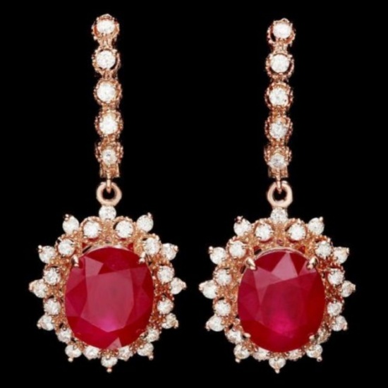 14k Rose 14.33ct Ruby 1.57ct Diamond Earrings