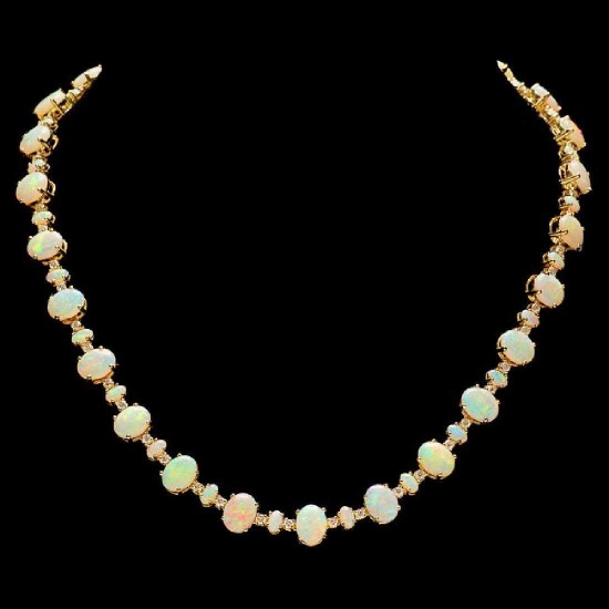 14K Yellow Gold 31.91ct Opal and 2.22ct Diamond Necklace