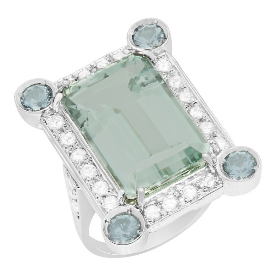 14k White Gold 16.47ct & 0.95ct Aquamarine 1.26ct Diamond Ring ...