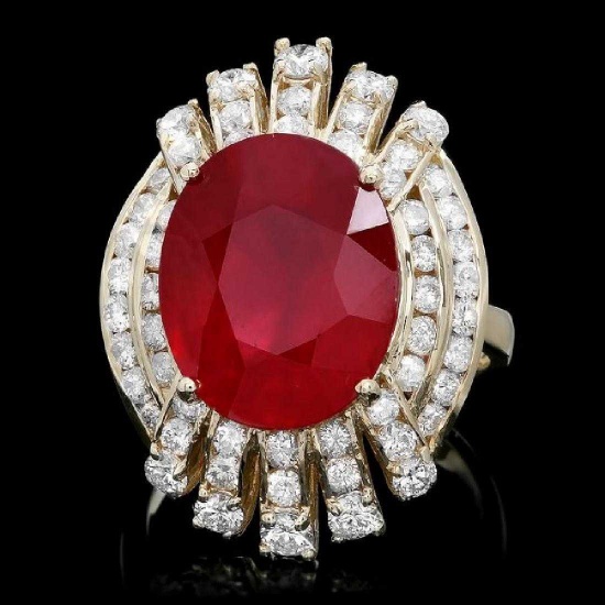 14K Yellow Gold 9.89ct Ruby and 1.93ct Diamond Ring