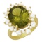 14k Yellow Gold 8.97ct Peridot 1.70ct Diamond Ring