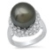 14K White Gold Setting with 13.5mm Tahitian Black Pearl and 0.21ct Diamond Ladies Ring