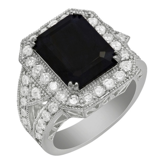 14k White Gold 6.22ct Sapphire 1.68ct Diamond Ring