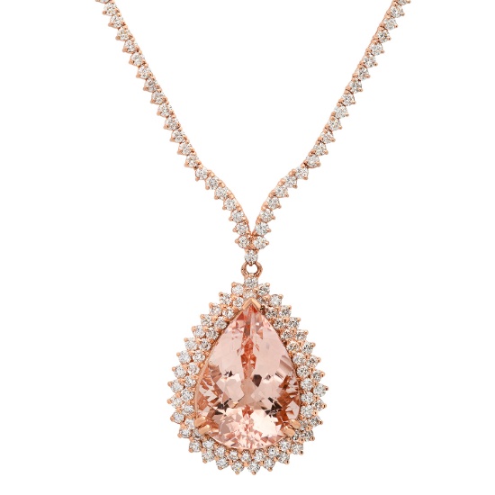 14K Rose Gold with 19.26ct Morganite and 5.42ct Diamond Necklace