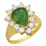 14k Yellow Gold 1.89ct Emerald 1.19ct Diamond Ring