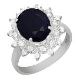 14k White Gold 4.37ct Sapphire 0.51ct Diamond Ring