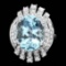 14K White Gold 8.85ct Aquamarine and 1.32ct Diamond Ring