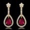 14K Yellow Gold 9.32ct Ruby and 2.68ct Diamond Earrings