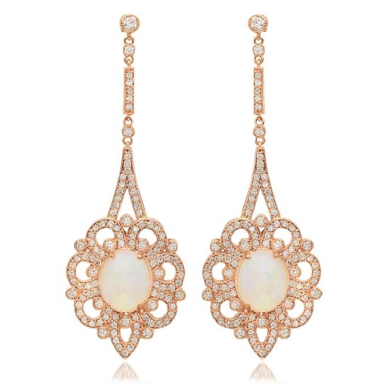 14K Rose Gold 5.88ct Opal and 2.53ct Diamond Earrings