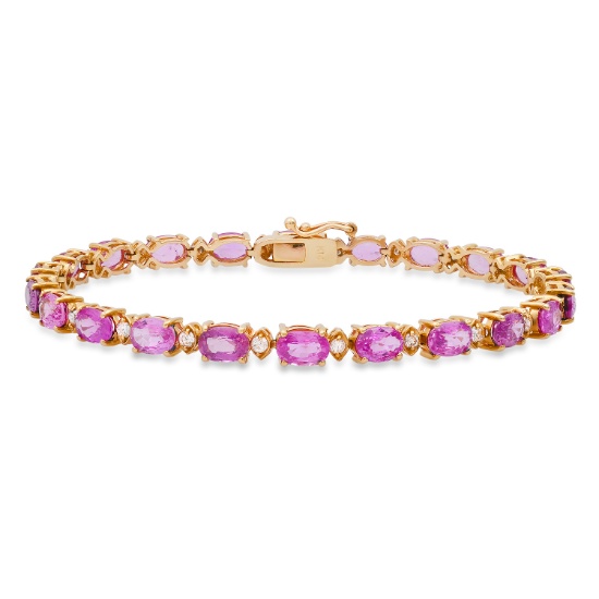 14K yellow Gold Setting with 9.86ct Pink sapphire and 0.70ct Diamond Bracelet