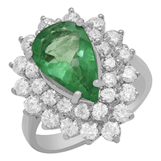 14k White Gold 2.10ct Emerald 1.69ct Diamond Ring