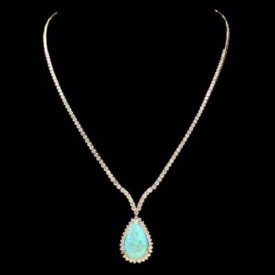14K Yellow Gold 8.50ct Opal and 6.35ct Diamond Necklace