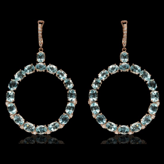 14k Rose Gold 32.14ct Aquamarine 0.80ct Diamond Earrings