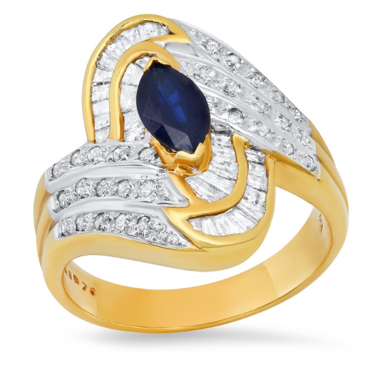18K Yellow Gold Setting with 0.76ct Sapphire and 0.88ct Diamond Ladies Ring